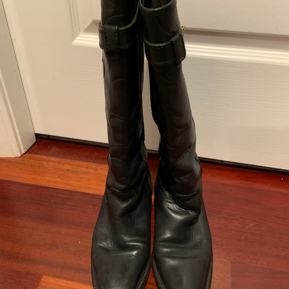 Coach Black logo embossed riding style leather boots - Picture 2 of 4